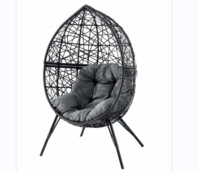 Wicker Round Egg Chair With Legs Home Outdoor Hanging Swing Modern Patio Bench Rattan Indoor Steel Hammock Stand