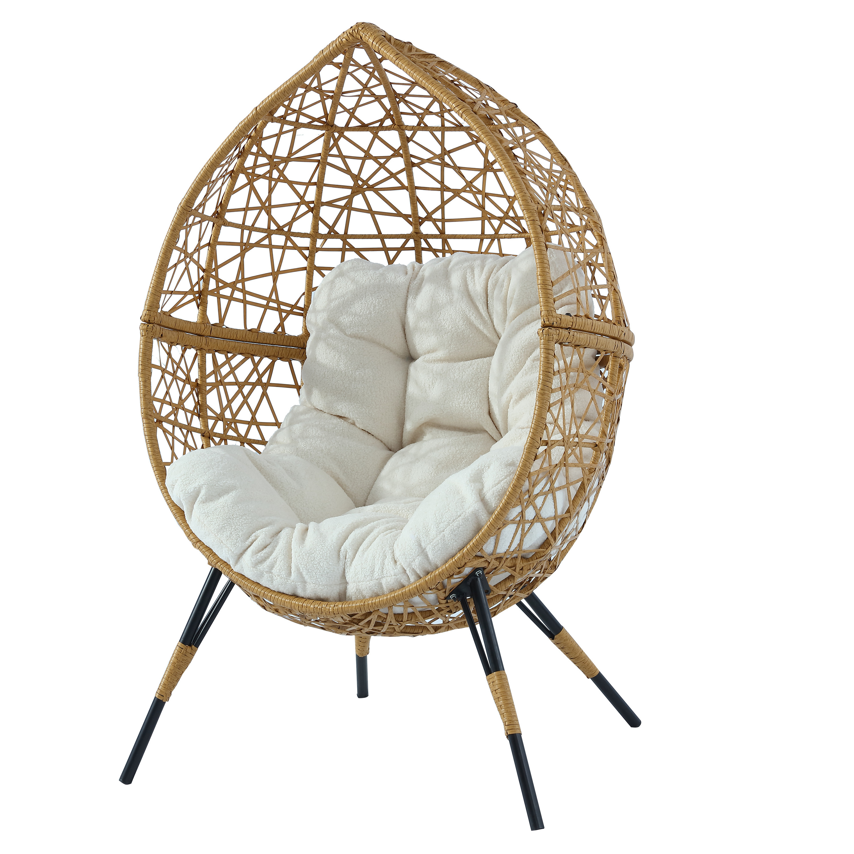 Wicker Round Egg Chair With Legs Home Outdoor Hanging Swing Modern Patio Bench Rattan Indoor Steel Hammock Stand