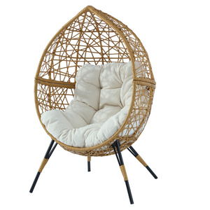 Wicker Round Egg Chair With Legs Home Outdoor Hanging Swing Modern Patio Bench Rattan Indoor Steel Hammock Stand