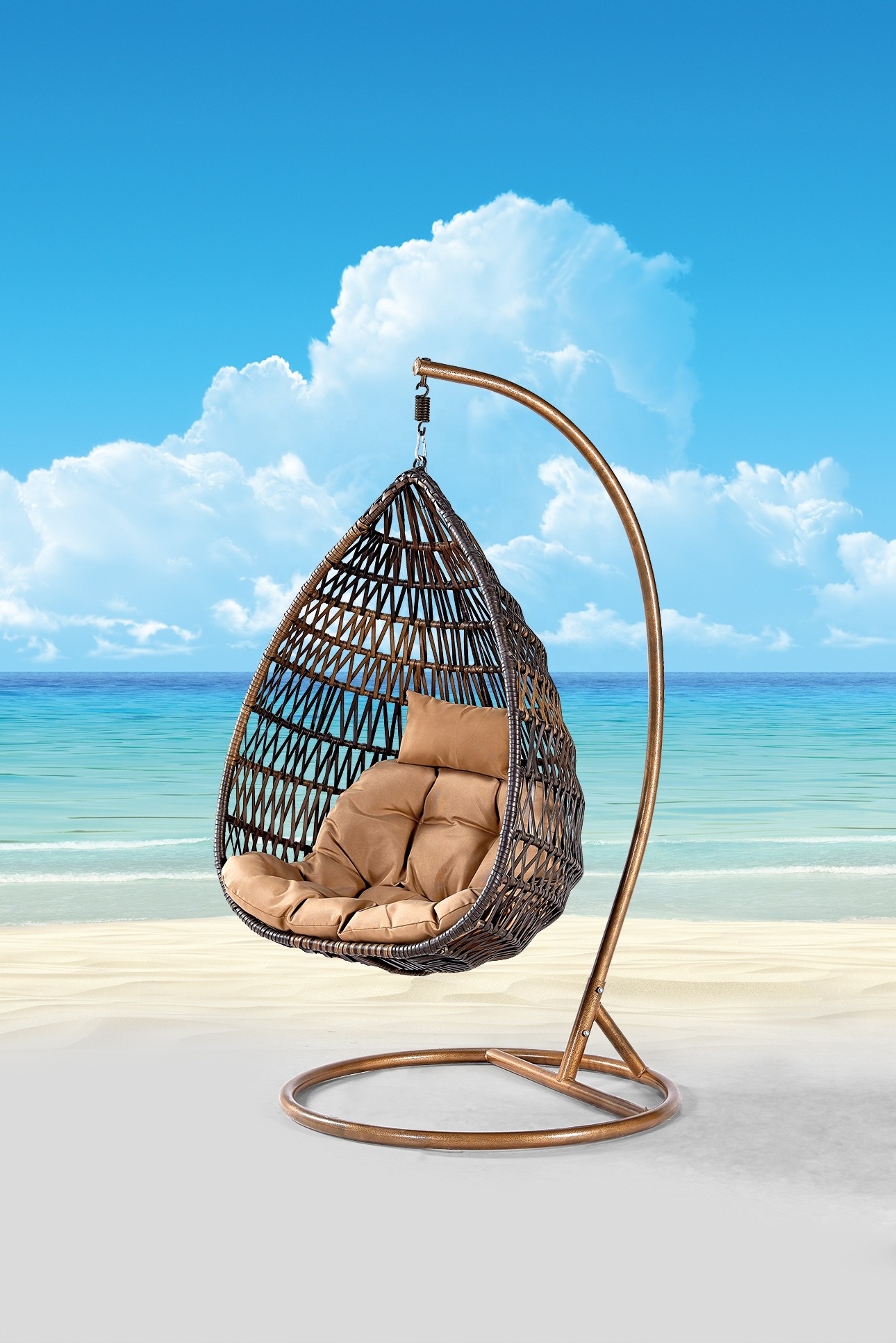 Popular Outdoor PE Rattan Hanging Egg Chair backyard chair Patio Swings Egg Chair