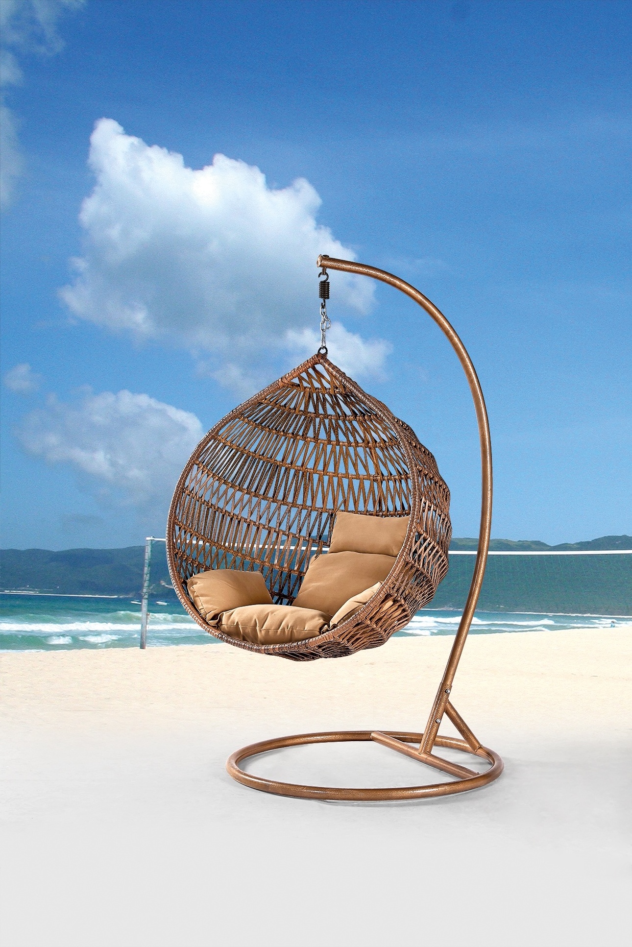 Popular Outdoor PE Rattan Hanging Egg Chair backyard chair Patio Swings Egg Chair