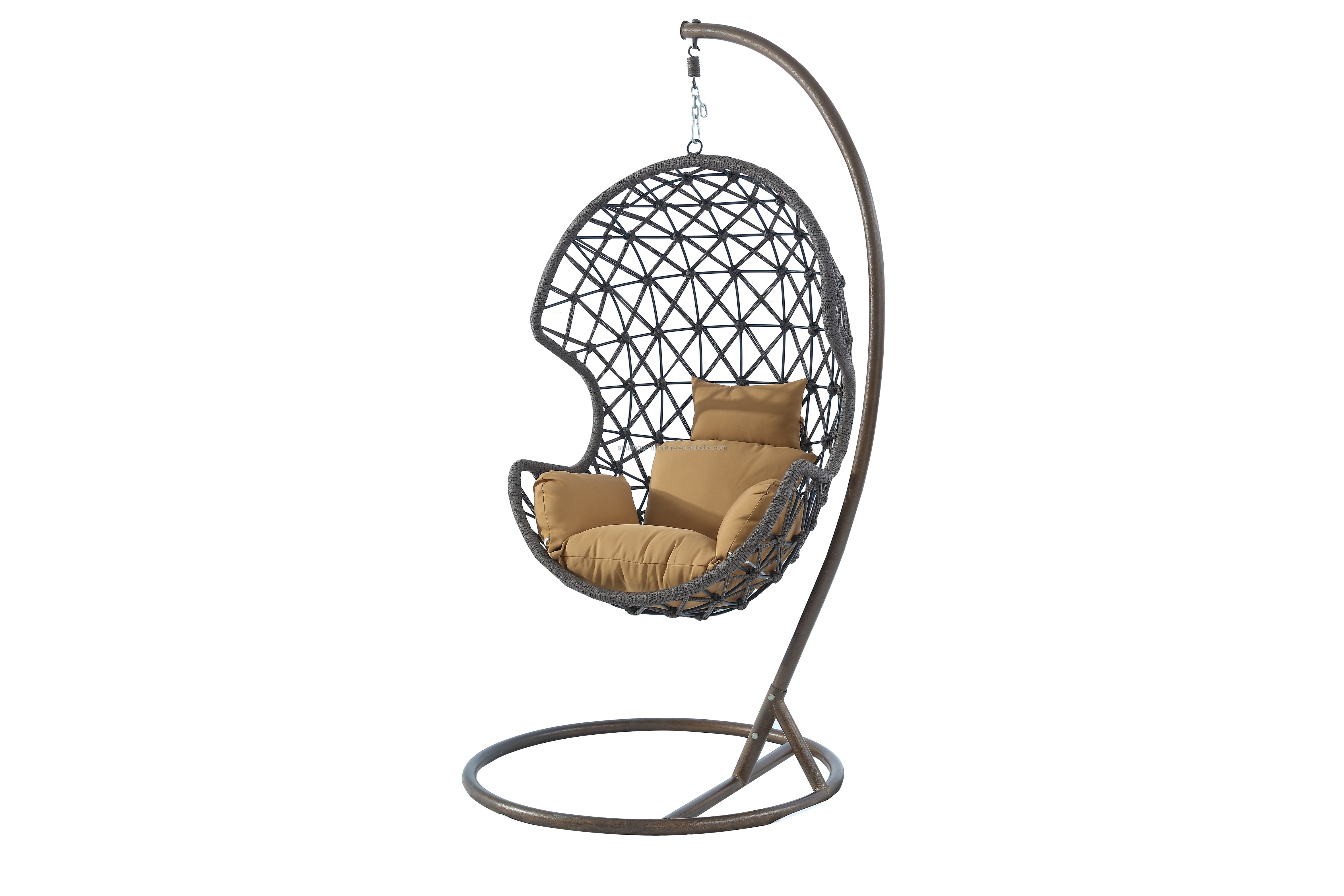 Plastic PE rattan gold leg frame iron metal Basket cushion seat Hanging Patio Swings tear drop egg chair