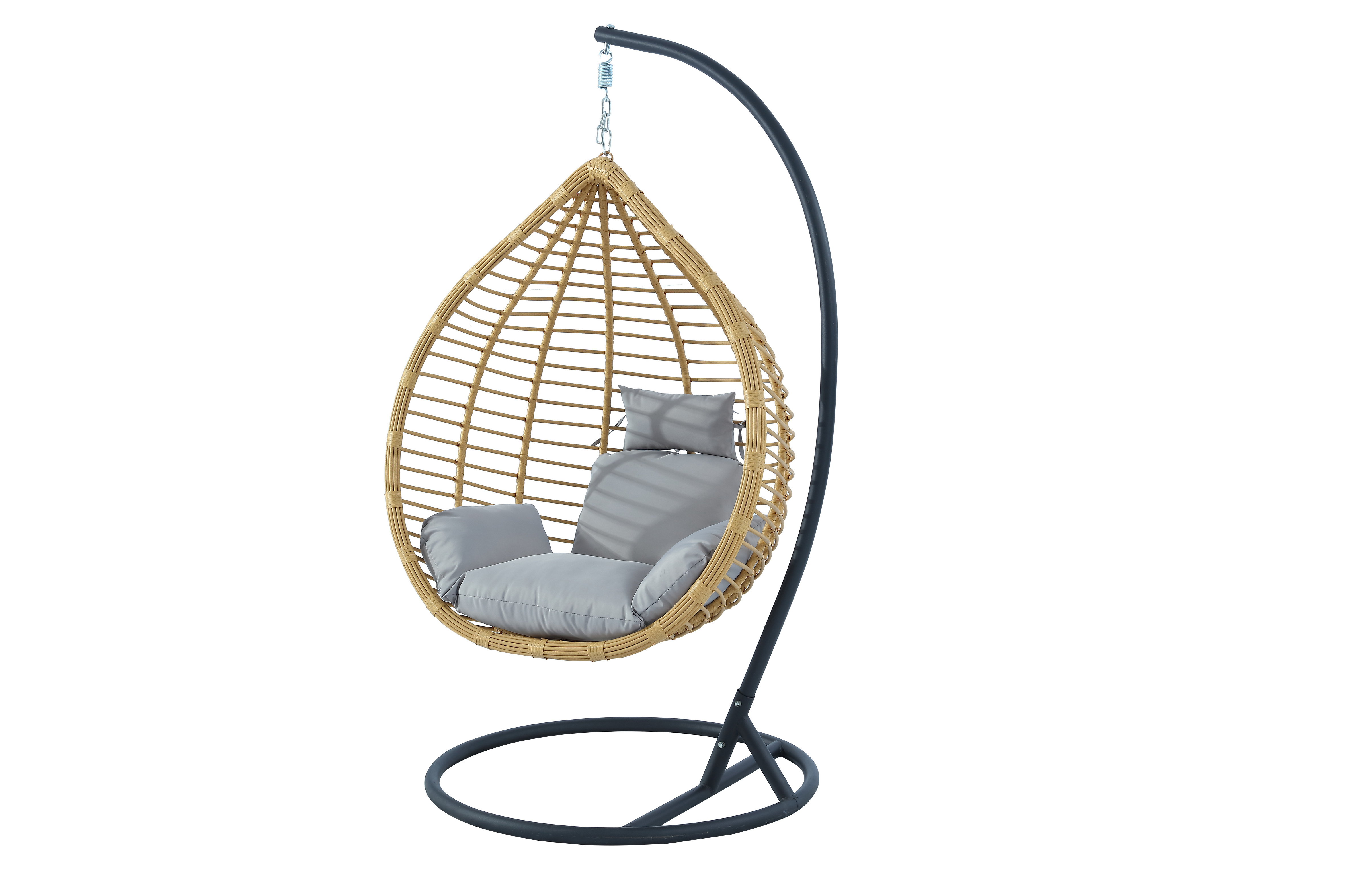 Plastic PE rattan gold leg frame iron metal Basket cushion seat Hanging Patio Swings tear drop egg chair