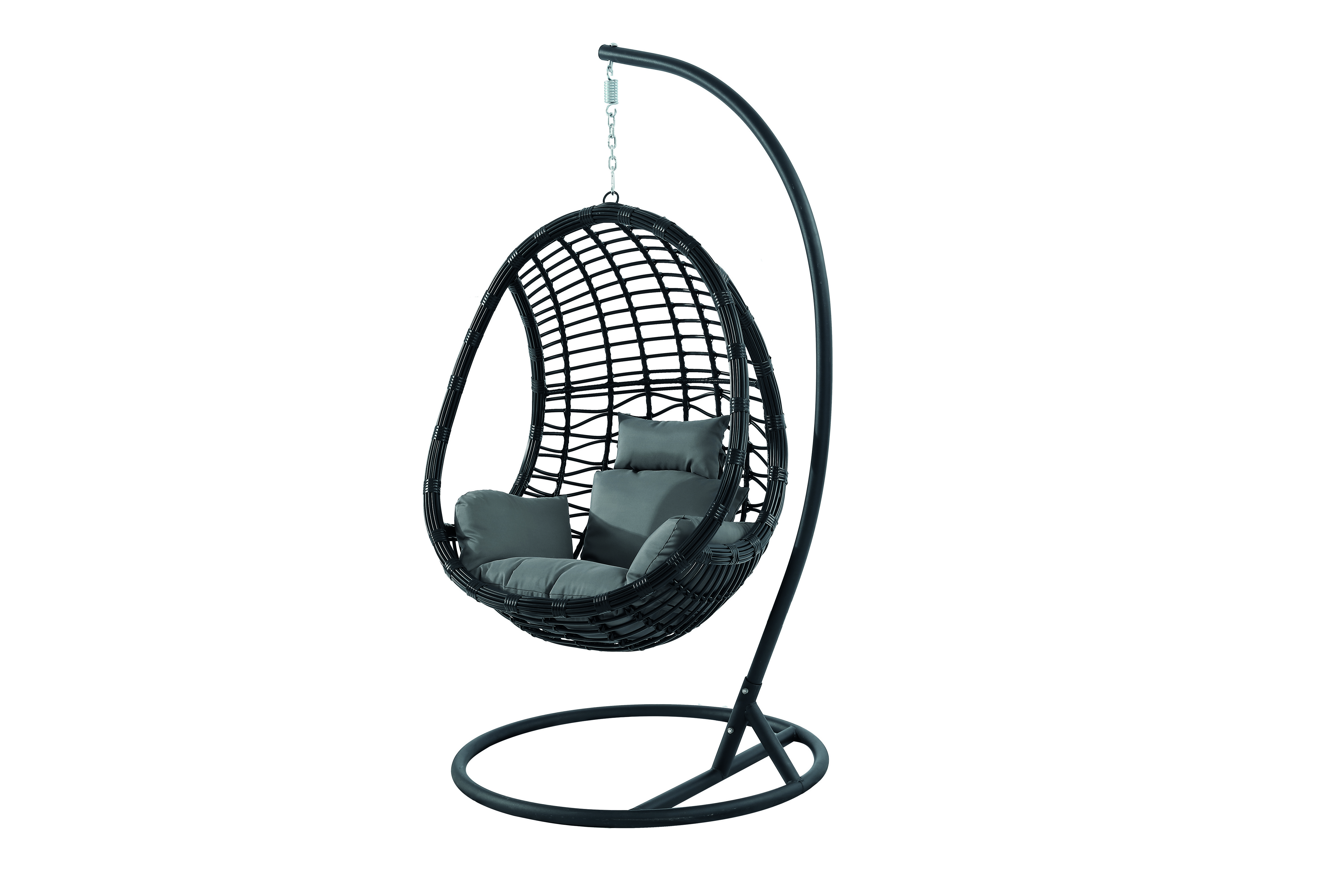 Plastic PE rattan gold leg frame iron metal Basket cushion seat Hanging Patio Swings tear drop egg chair