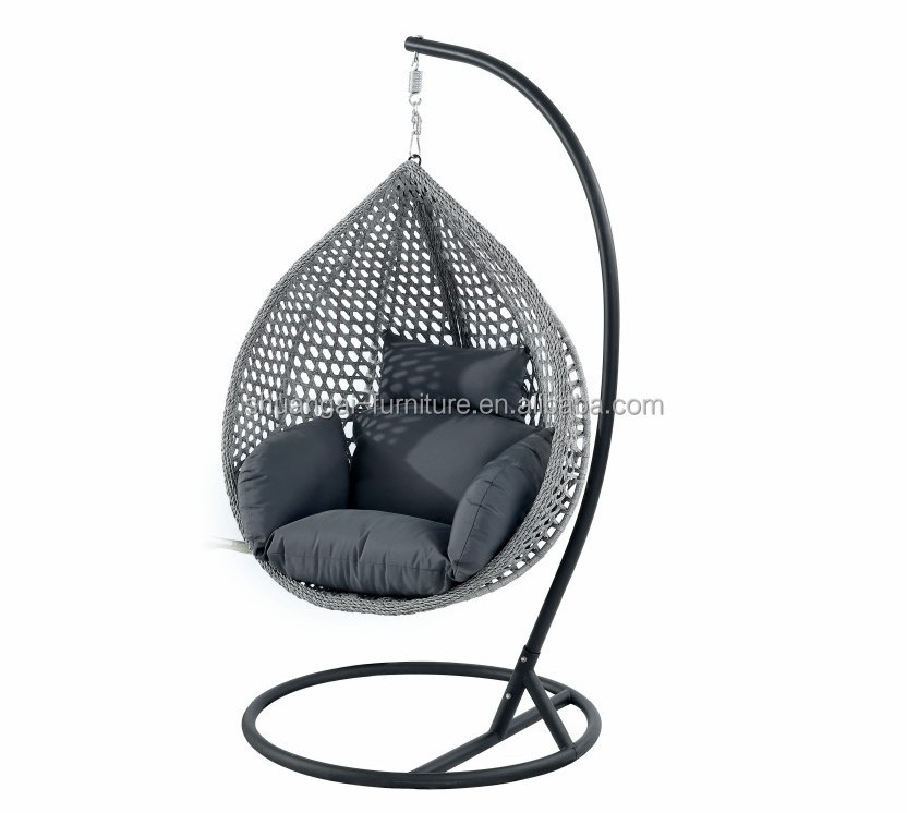 Plastic PE rattan gold leg frame iron metal Basket cushion seat Hanging Patio Swings tear drop egg chair