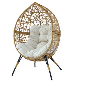 Plastic PE rattan gold leg frame iron metal Basket cushion seat Hanging Patio Swings egg chair cushion