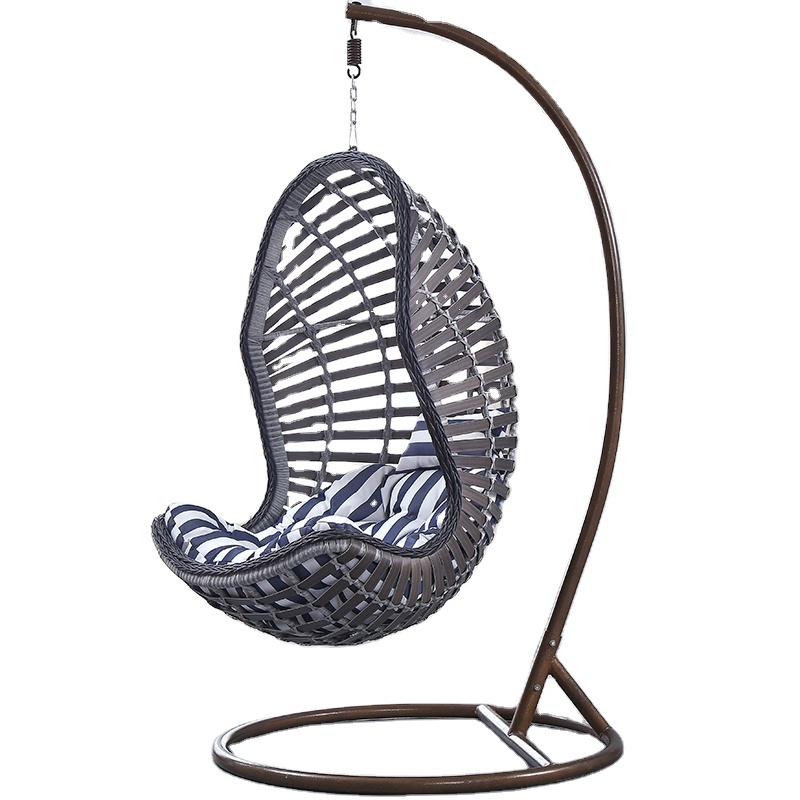 Plastic PE rattan gold leg frame iron metal Basket cushion seat Hanging Patio Swings pink egg chair