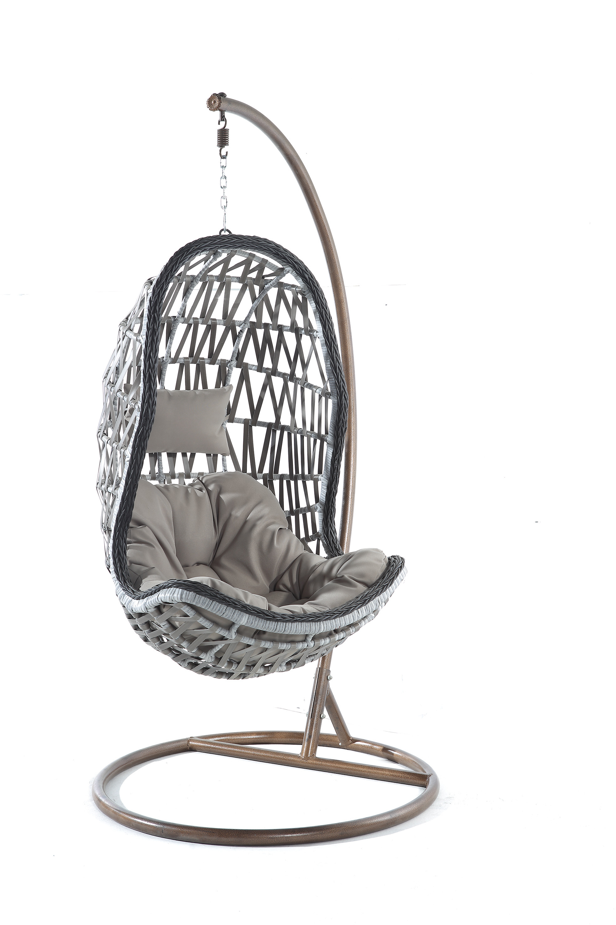 Plastic PE rattan gold leg frame iron metal Basket cushion seat Hanging Patio Swings pink egg chair