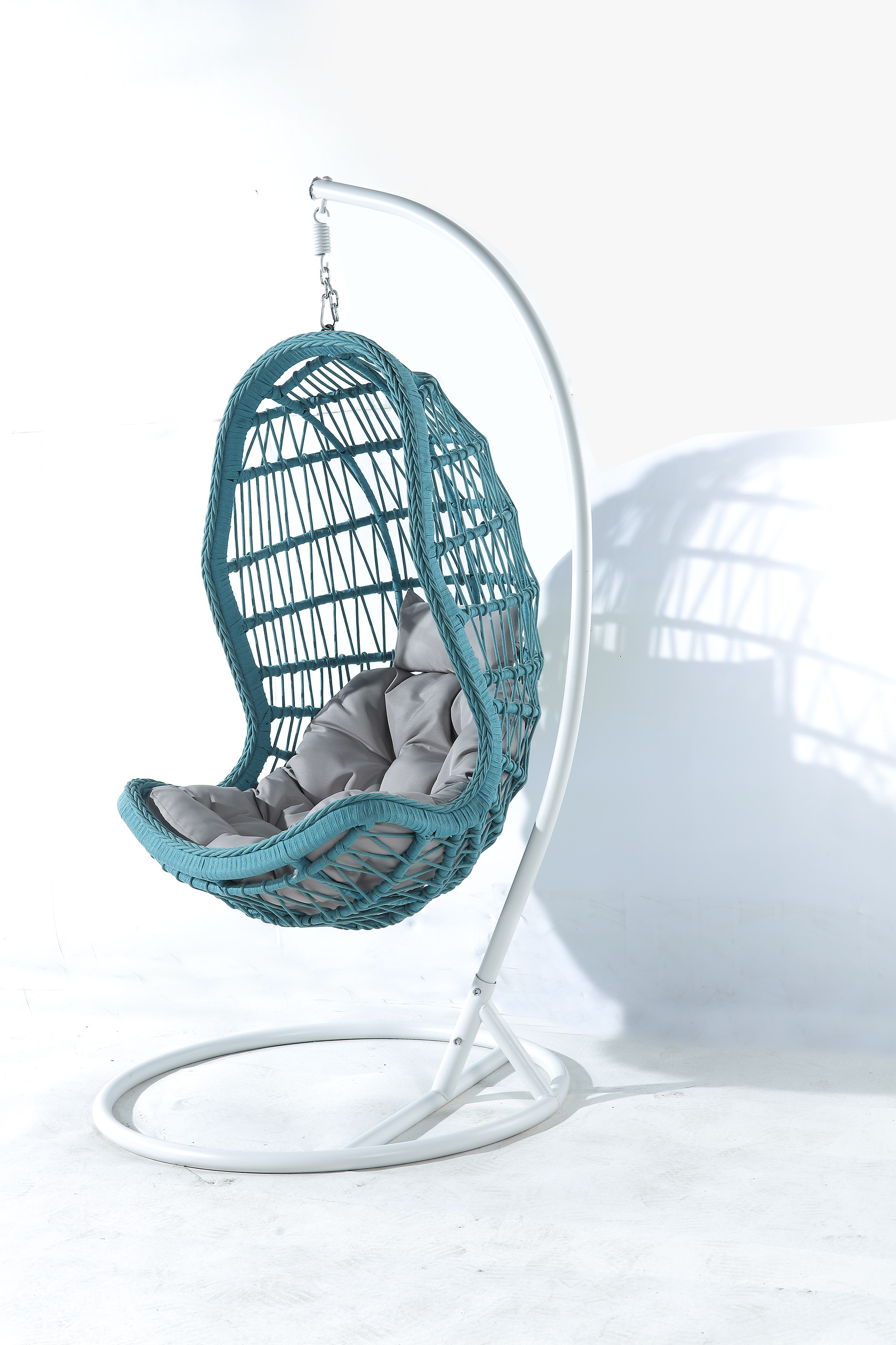 Plastic PE rattan gold leg frame iron metal Basket cushion seat Hanging Patio Swings pink egg chair