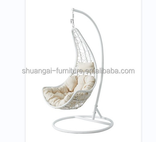 Plastic PE rattan gold leg frame iron metal Basket cushion seat Hanging Patio Swings vr egg chair