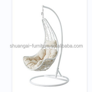 Plastic PE rattan gold leg frame iron metal Basket cushion seat Hanging Patio Swings vr egg chair