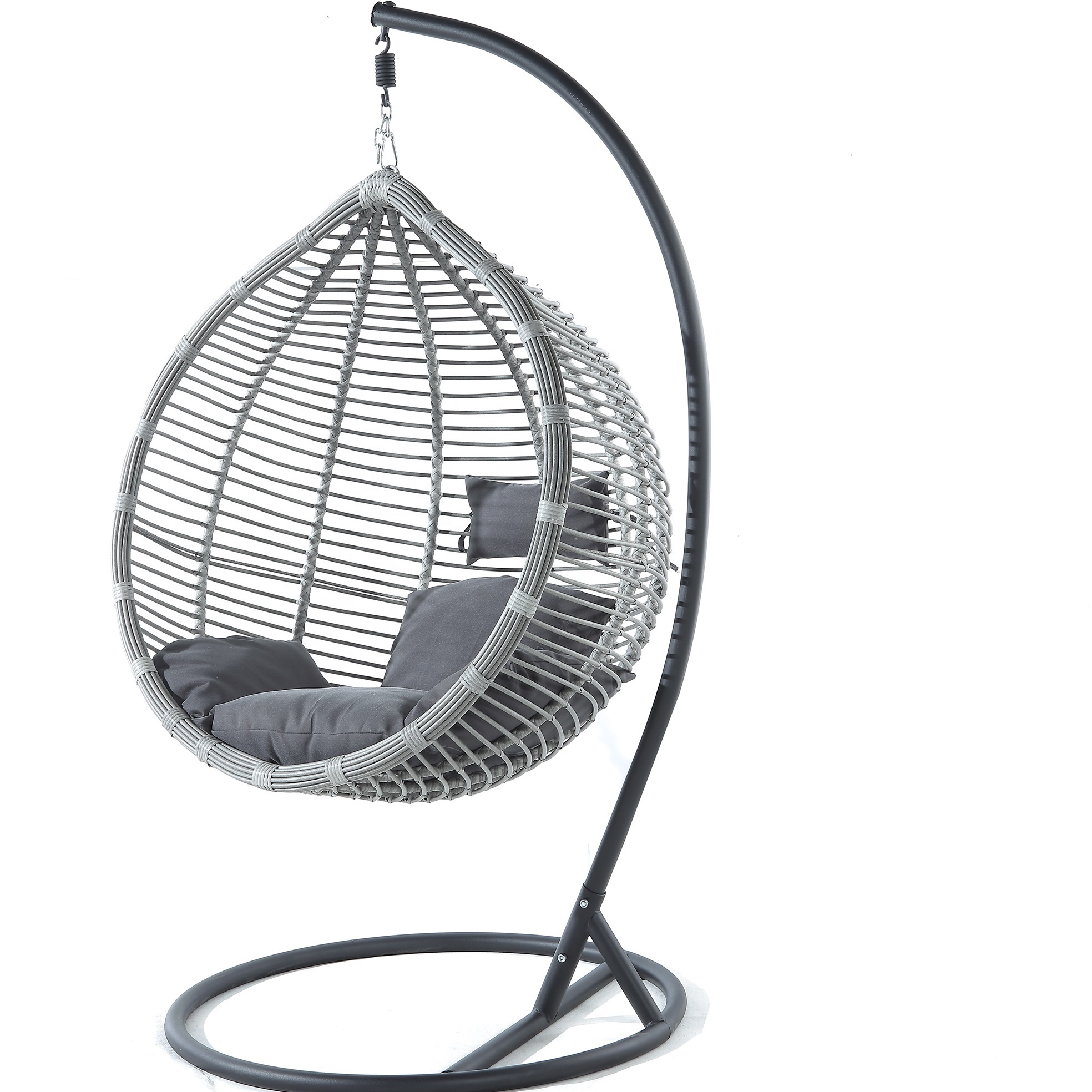 Plastic PE rattan gold leg frame iron metal Basket cushion seat Hanging Patio Swings leather egg chair black