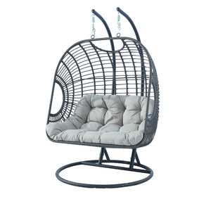 Plastic PE rattan gold leg frame iron metal Basket cushion seat Hanging Patio Swings cheap egg chair