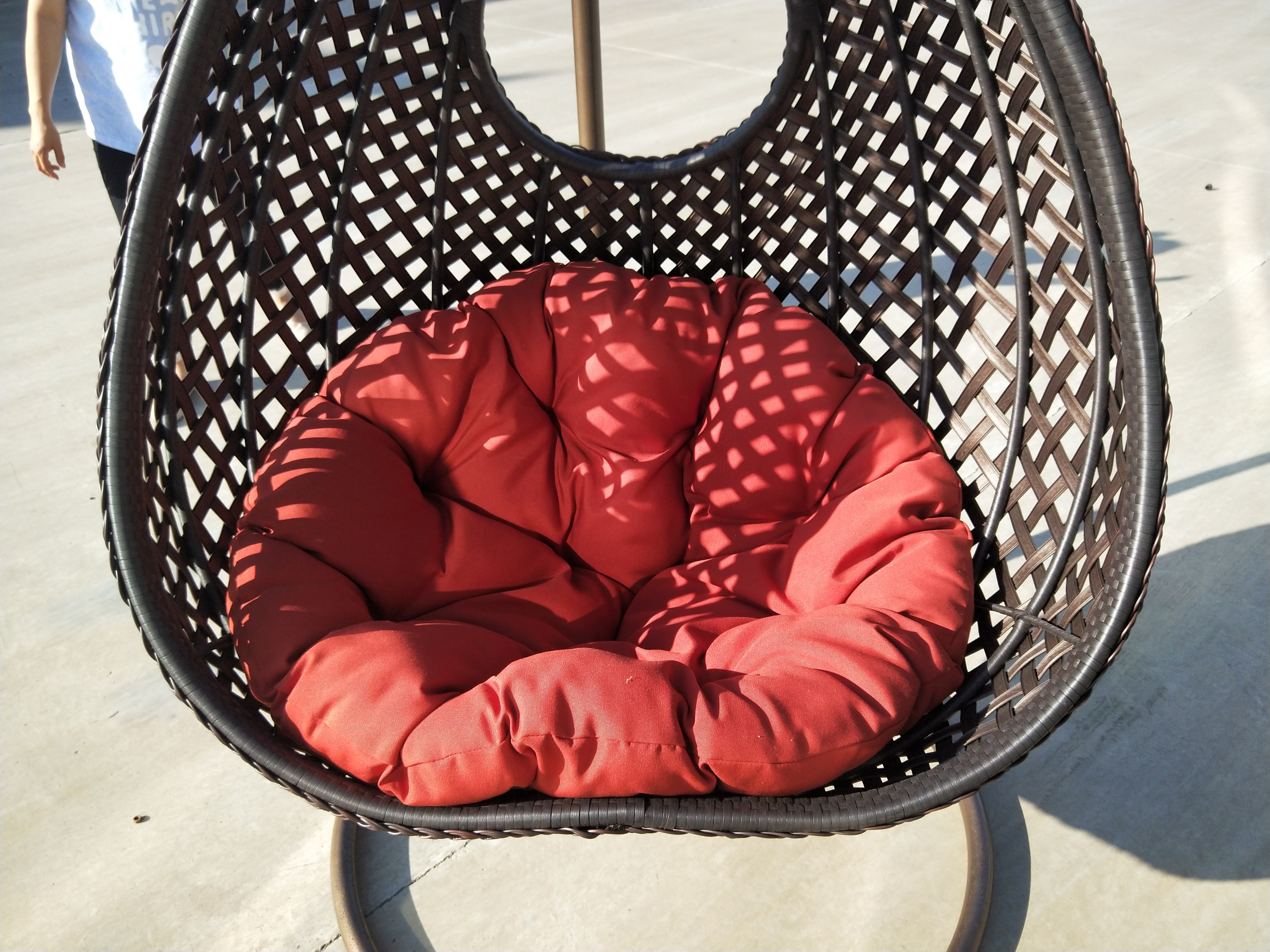 Zero Gravity Swing Chair Steel Red Beige Double Swing Chair For Garden Patio With Pillow