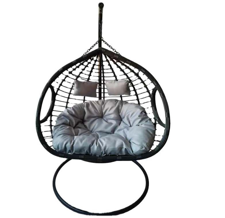 Outdoor Steel Silla Colgante Sling Hanging Egg Swing Chair With Stand Rattan Patio Hanging Swing