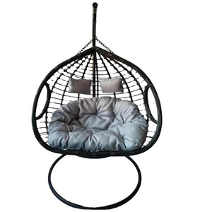 Outdoor Steel Silla Colgante Sling Hanging Egg Swing Chair With Stand Rattan Patio Hanging Swing