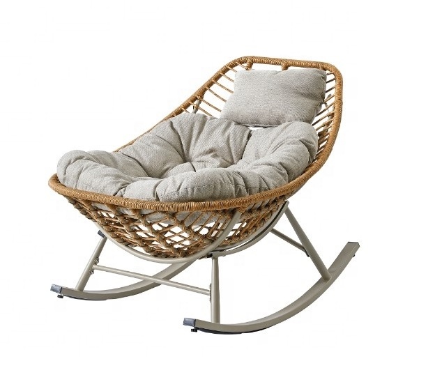 new style outdoor garden patio furniture high quality PE rattan steel rocking chair with cushion