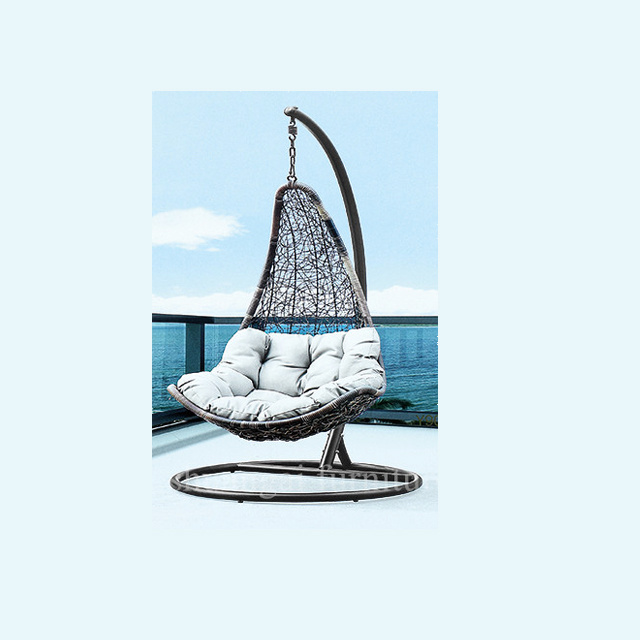 Plastic PE rattan gold leg frame iron metal Basket cushion seat egg Hanging chair furniture high quality patio outdoor swing