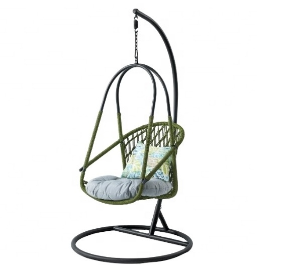 Plastic PE rattan gold leg frame iron metal Basket cushion seat egg Hanging chair steel frame patio swings