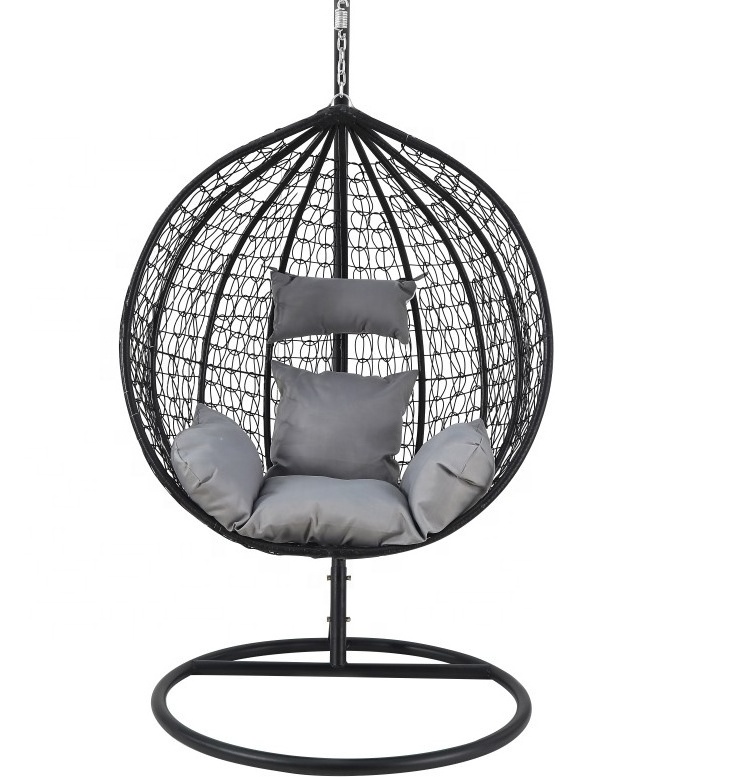 Plastic PE rattan gold leg frame iron metal Basket cushion seat Hanging Patio Swings outdoor egg shaped chair