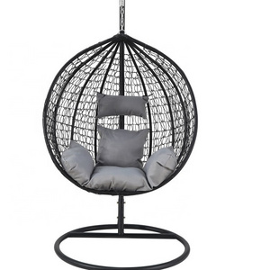 Plastic PE rattan gold leg frame iron metal Basket cushion seat Hanging Patio Swings outdoor egg shaped chair