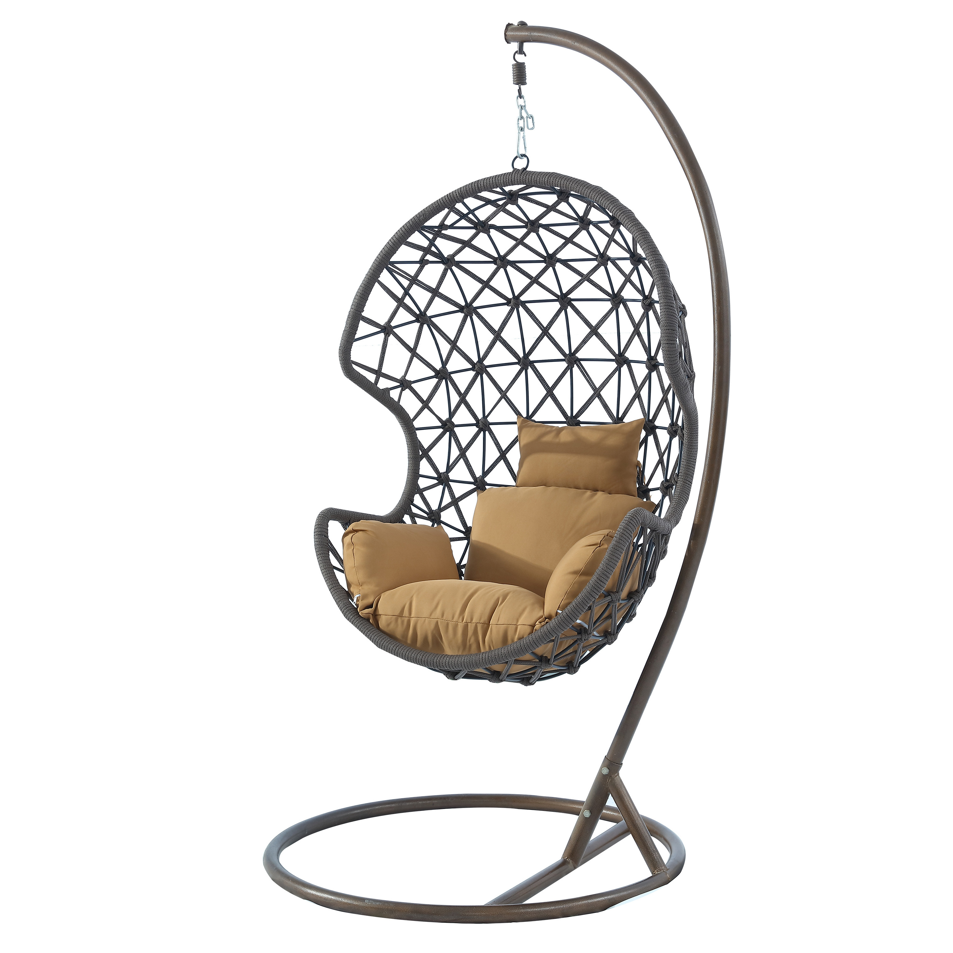 Plastic PE rattan gold leg frame iron metal Basket cushion seat egg Hanging morden outdoor garden patio swing chair 3 seats