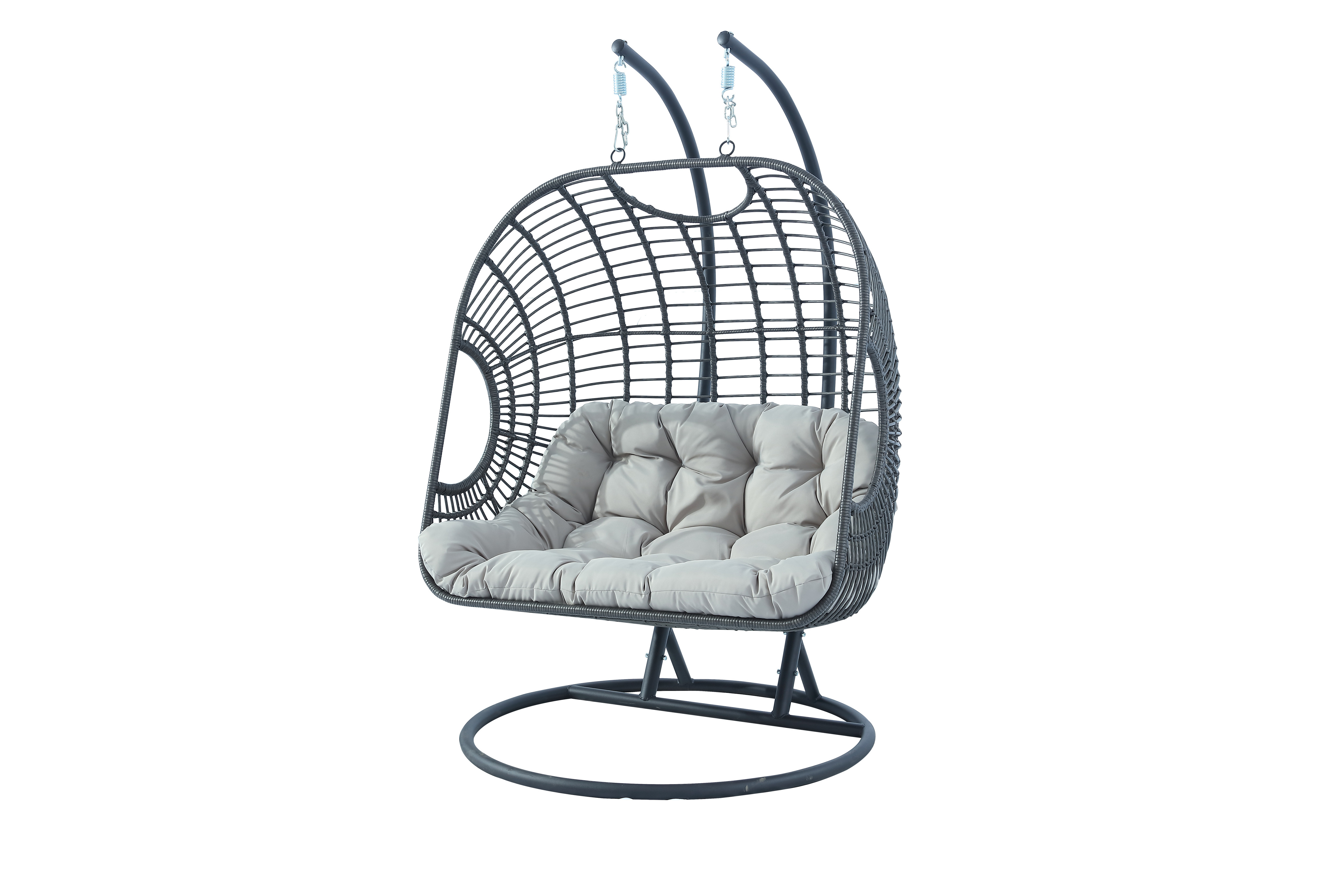 Wholesale grey Hanging egg Chairs patio For Adult double stand Swing Pork Hammock Double seats Baskets