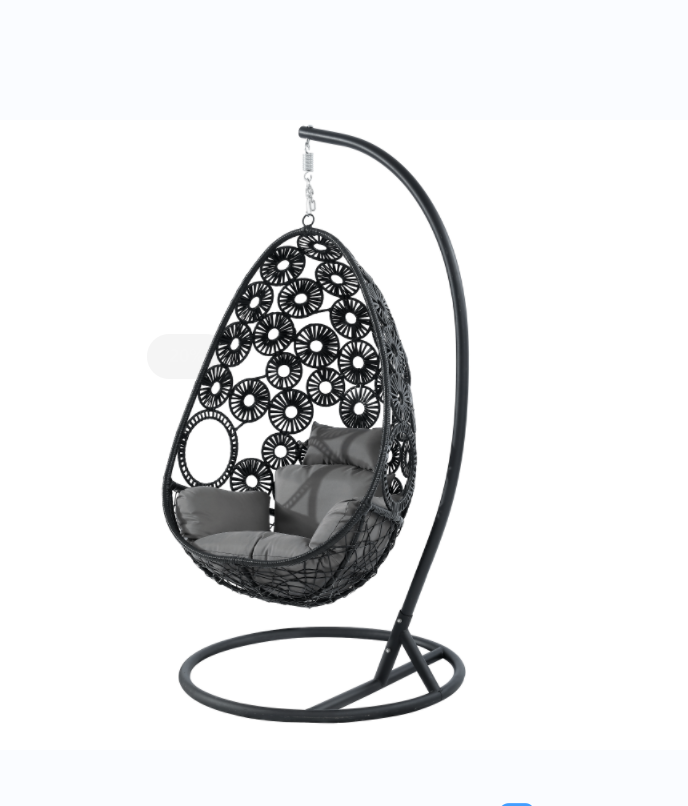 Plastic PE rattan gold leg frame iron metal Basket cushion seat egg Hanging chair hanging patio swing chair for kids metal