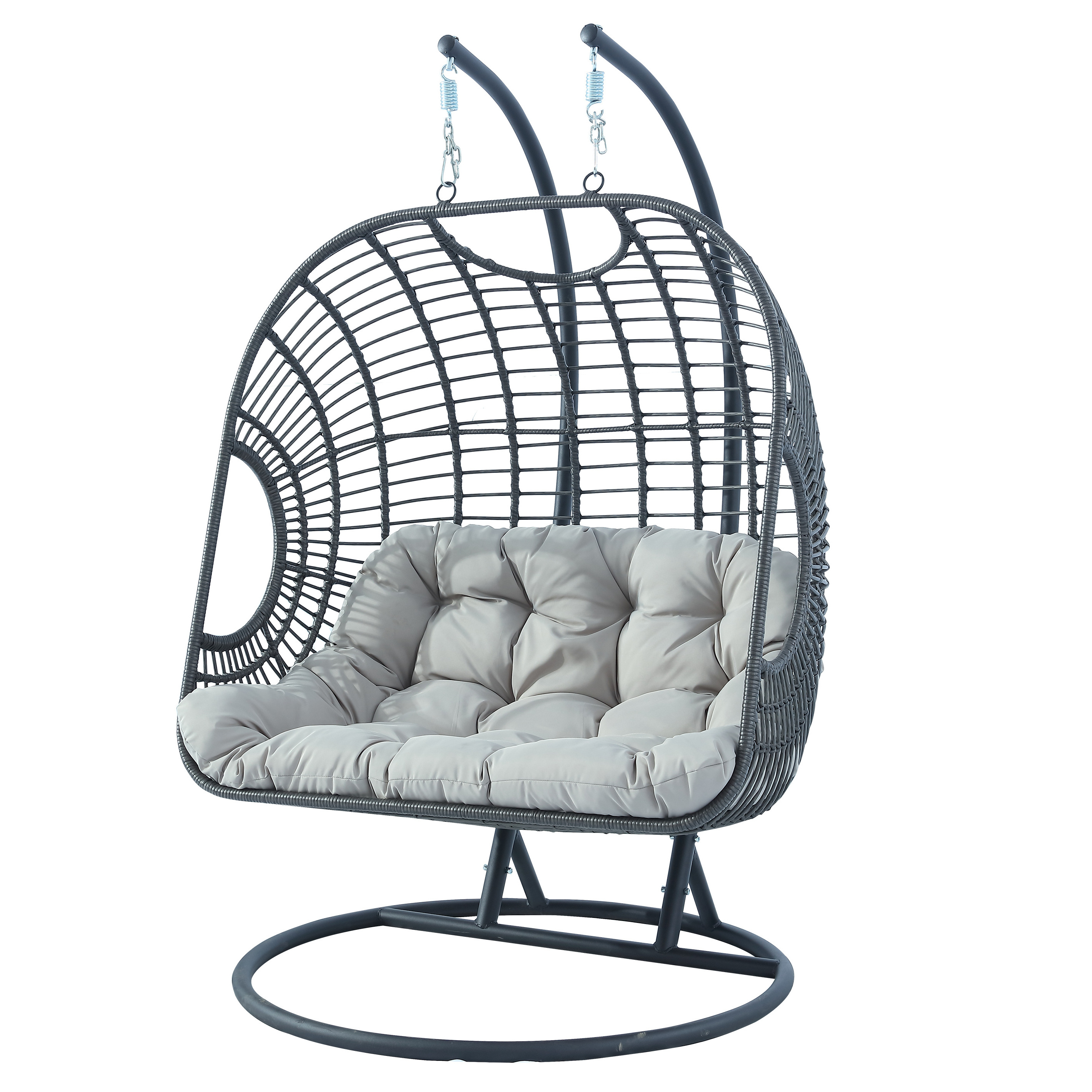 Plastic PE rattan gold leg frame iron metal Basket cushion seat Hanging Patio Swings egg style chair