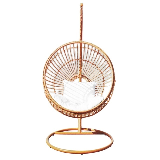 Plastic PE rattan gold leg frame iron metal Basket cushion seat Hanging Patio Swings chairrattan swing egg chairegg chair swing