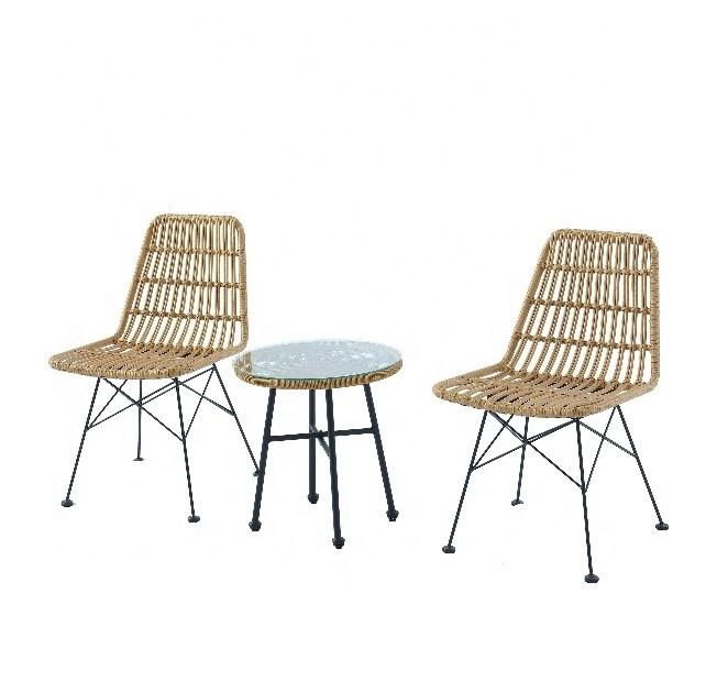 Factory Wholesale Pe Rattan Woven Table And Chair Black Blue Grey 3 Seat Ottoman Coffee Table Outdoor Furniture Garden Set