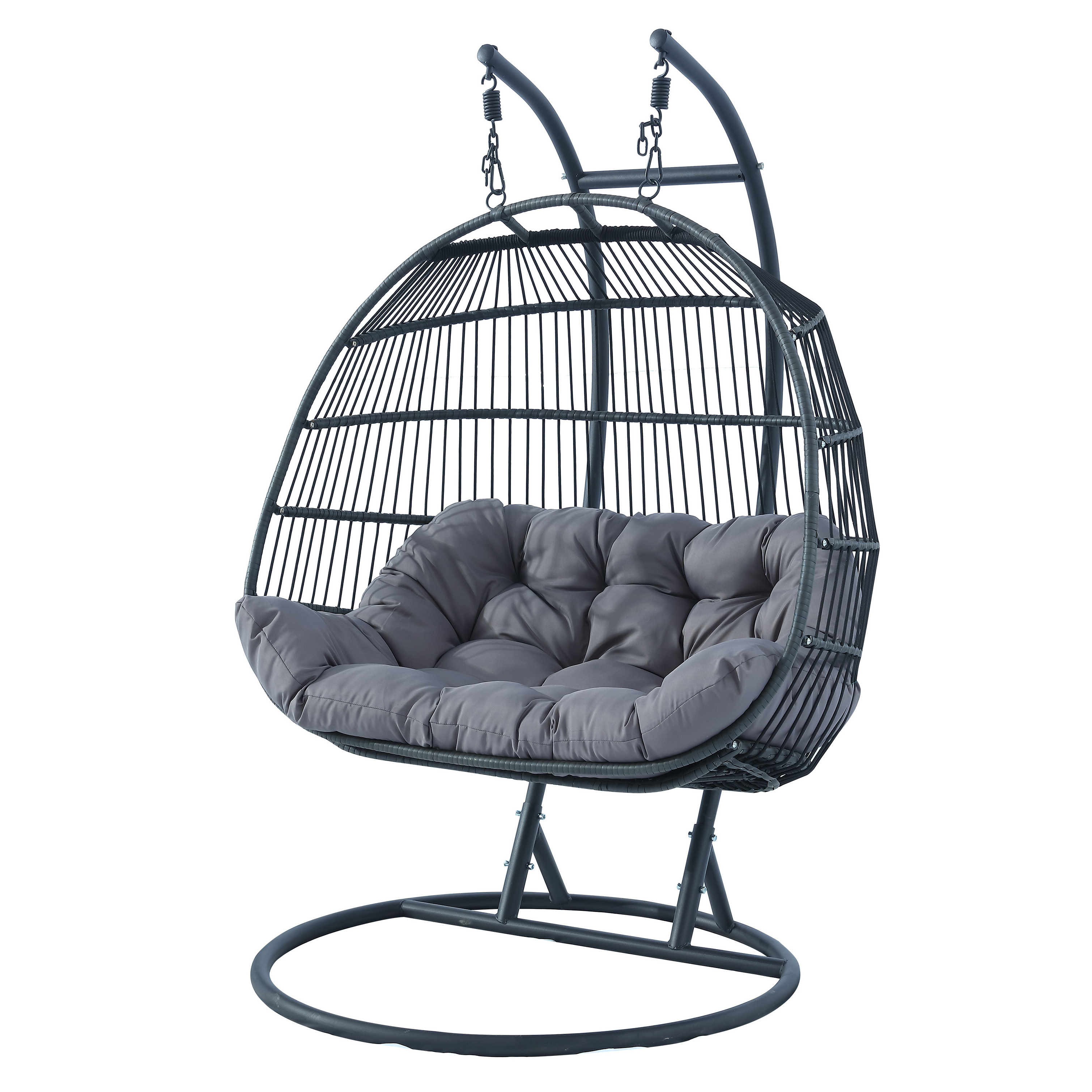 Wholesale grey Hanging egg Chairs patio For Adult double stand Swing Pork Hammock Double seats Baskets