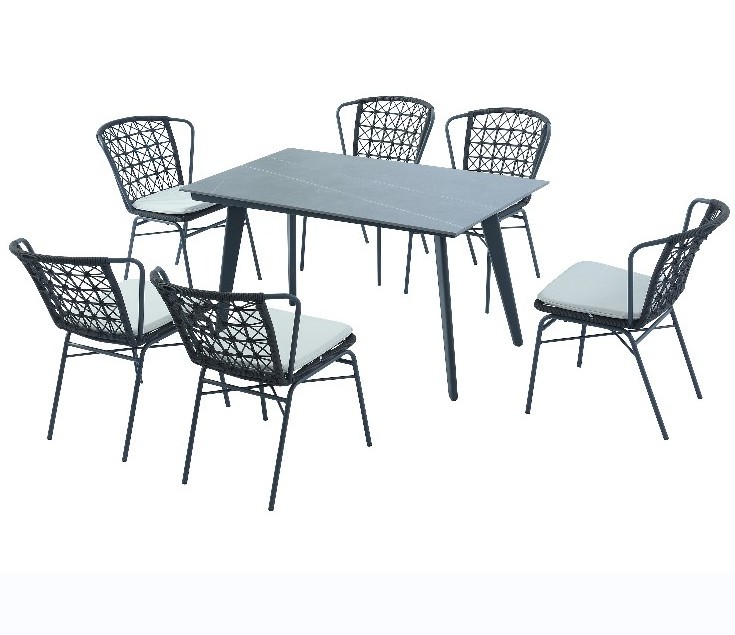 Glass Patio Table With 6 Chairs Outdoor And Chair Set Iron Garden black color Home Furniture 4 Sets Corner set