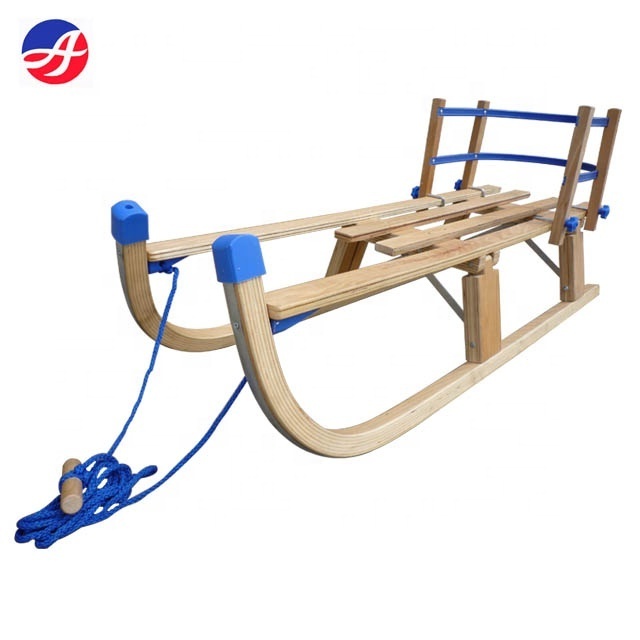 New Arrival Kid's Outdoor Folding Snow Wooden Sledge Sled with Push bar Backrest