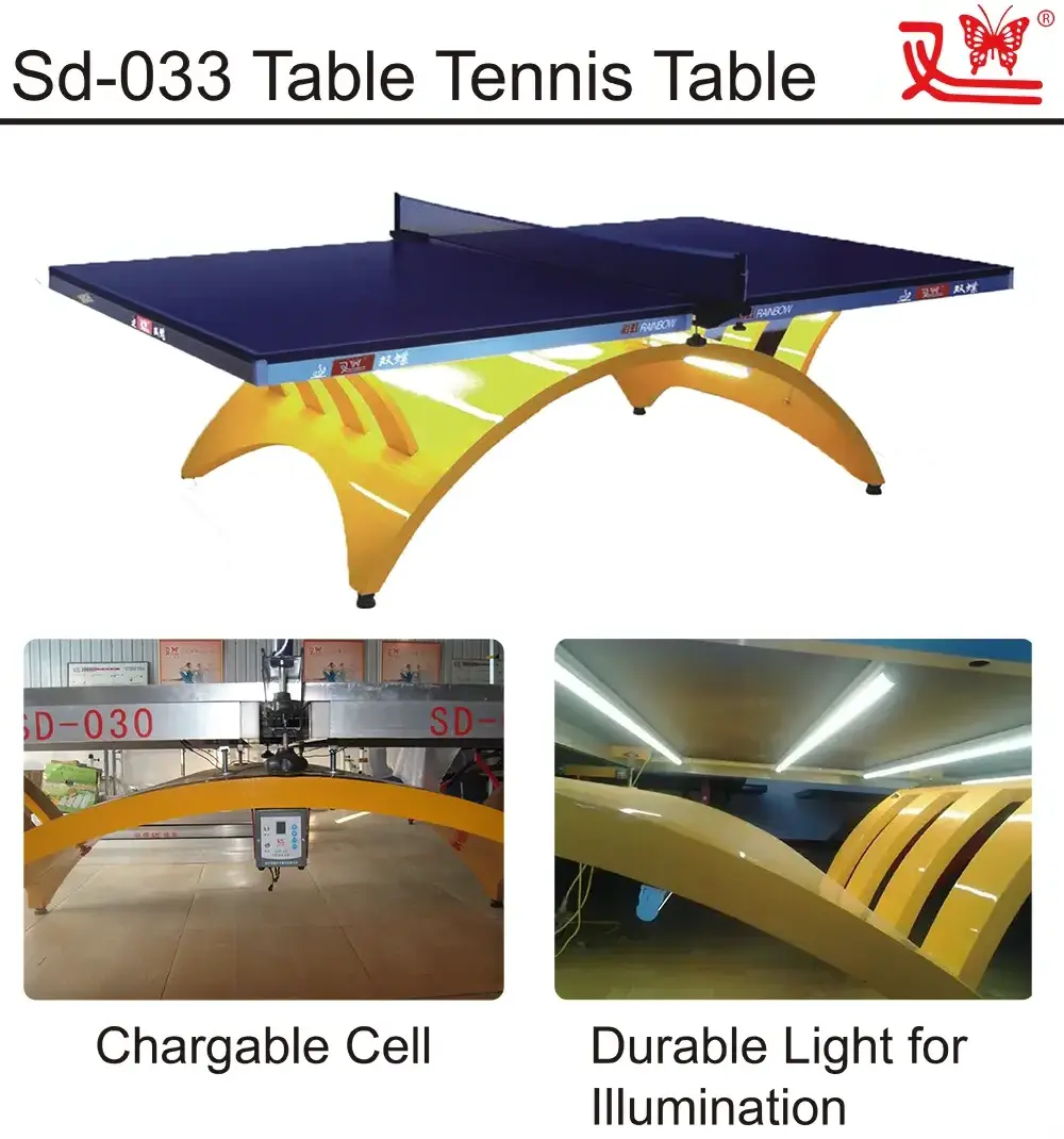 Shuangdie Sports Gold pingpong table with LED lights and power supply