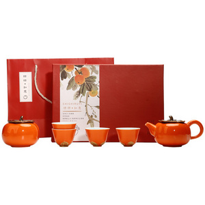 Creative Chinese Ceramic Tea Set 1 Tea Pot  4 Cups and 1 Tea Tin With Gift Box