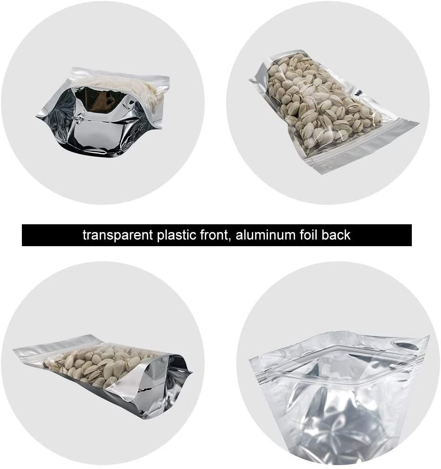 100 Pieces Stand Up Clear Silver Zipper Lock Resealable Aluminum Mylar Foil Plastic Packaging Bag for Zip Heat Seal Package Lock