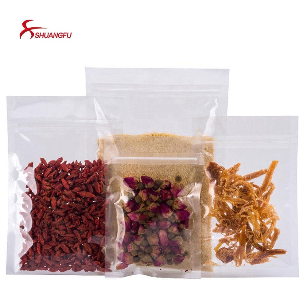 Clear transparent reclosable storage resealable zipper poly bags with zipper for food grade packing