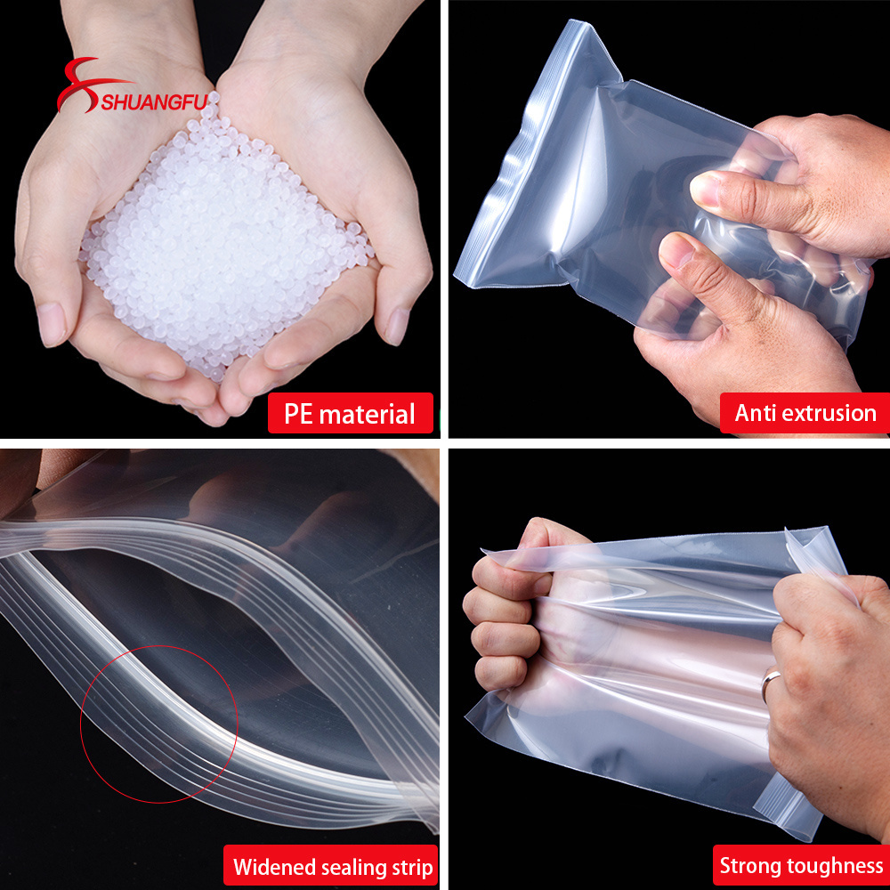 Clear Transparent plastic reclosable food grade zip poly bags with resealable zipper