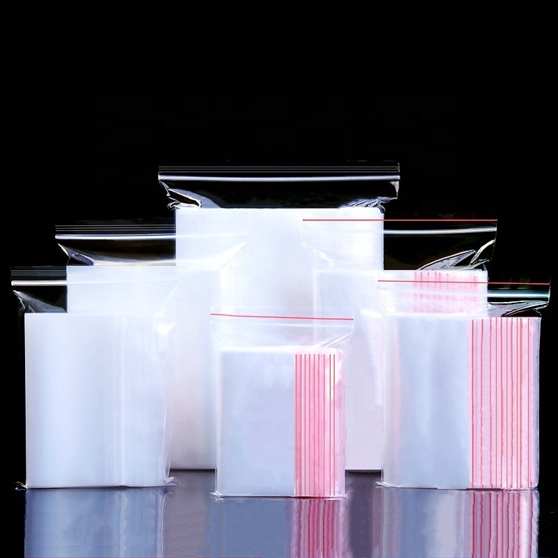 Clear Transparent plastic reclosable food grade zip poly bags with resealable zipper