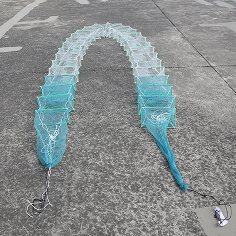 Shrimp Creel Crab Lobster Traps Fish Trap New Style Foldable Fishing Aquaculture Traps with Good Quality Green/blue Cuboid 9.3m