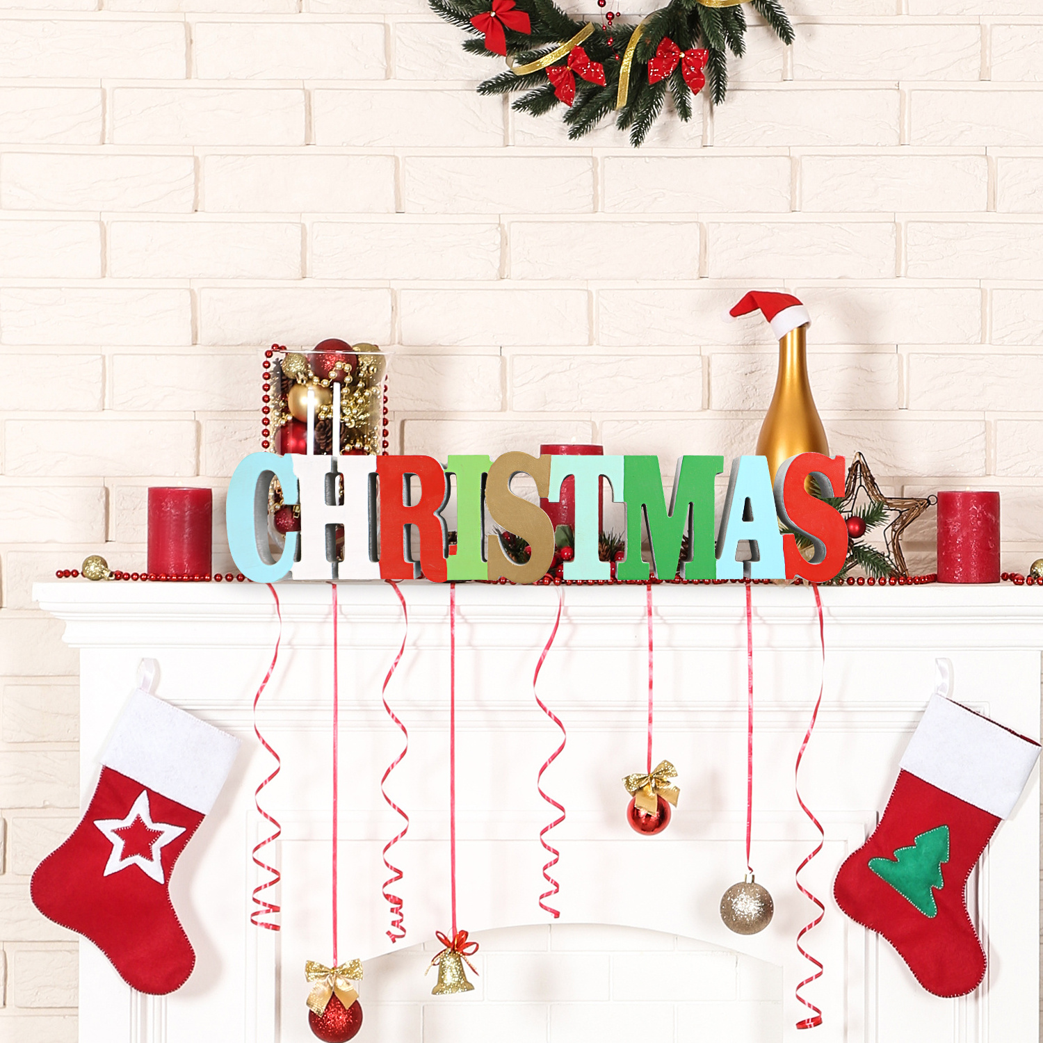 Christmas Decorative Wooden Crafts Ornaments Customized Christmas English Alphabet Combination Wooden Ornaments Wholesale