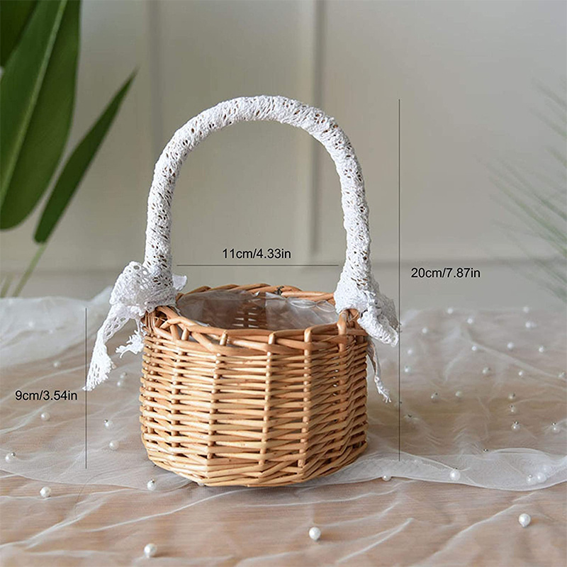 Custom woven basket with lace handle for home storage