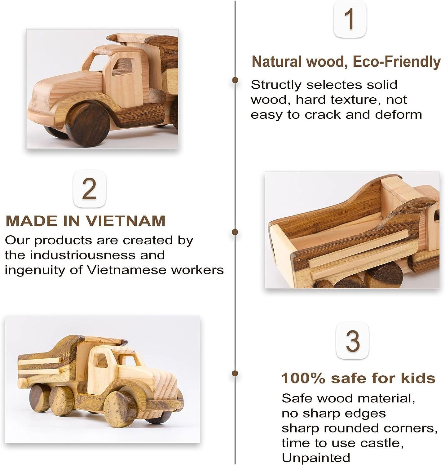 Wooden Truck Toys Car for Toddlers Unpainted Safe to Play