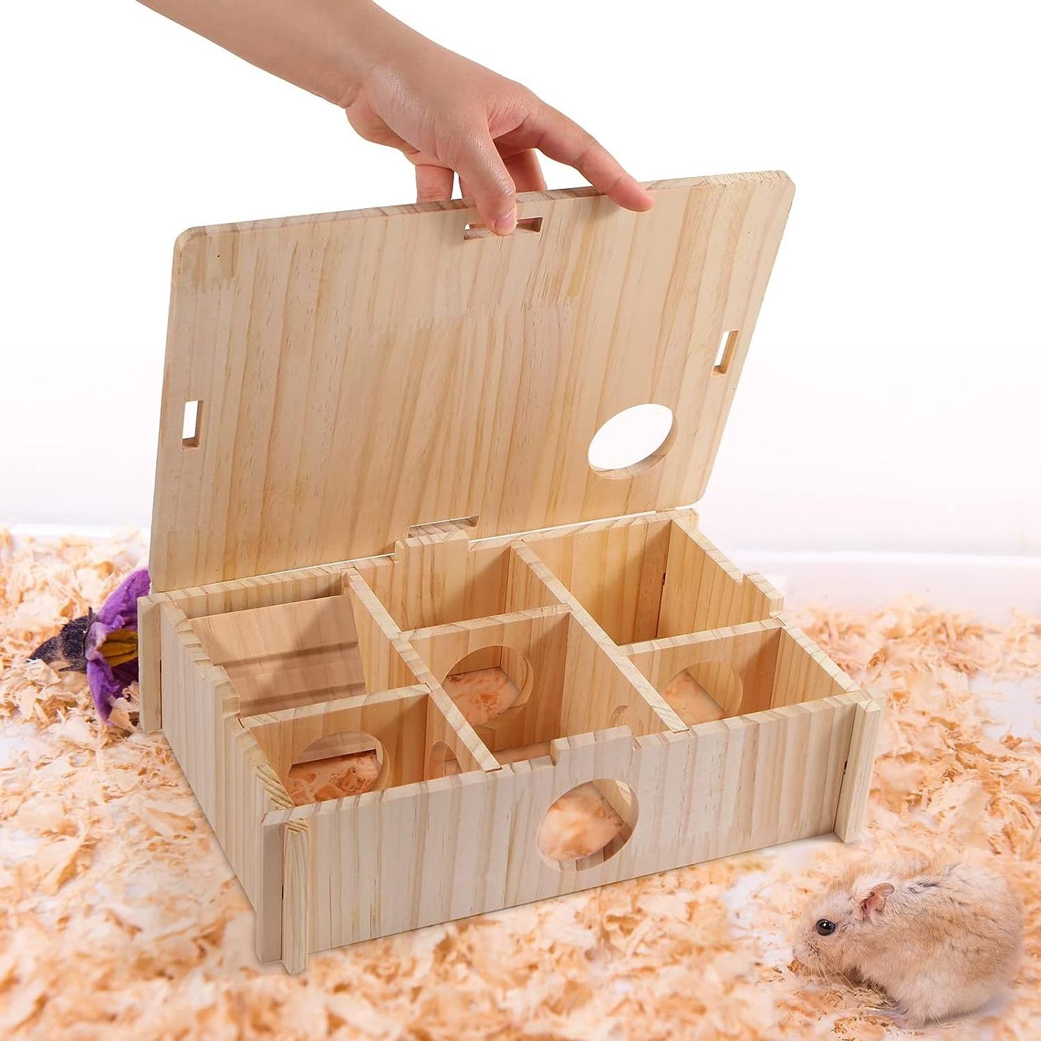 Huts Hides Natural Solid Wood Squirrel Hamster Cages Wooden House With Windows For Chinchilla And Guinea Pig