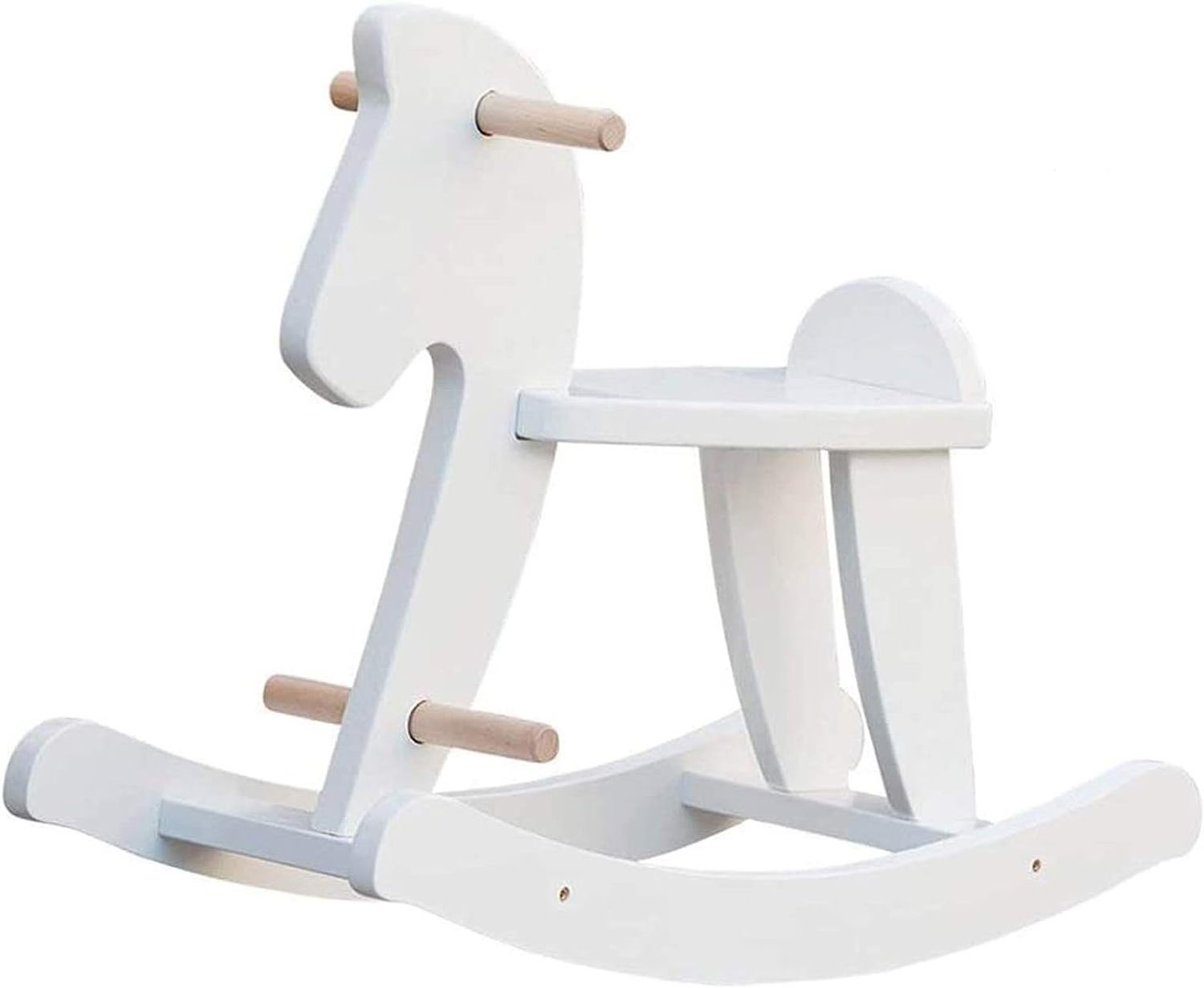 White Wooden Rocking Horse Baby Wood Ride On Toys for 18 Months Up Kid Toddler Ride Animal Indoor Outdoor Toy