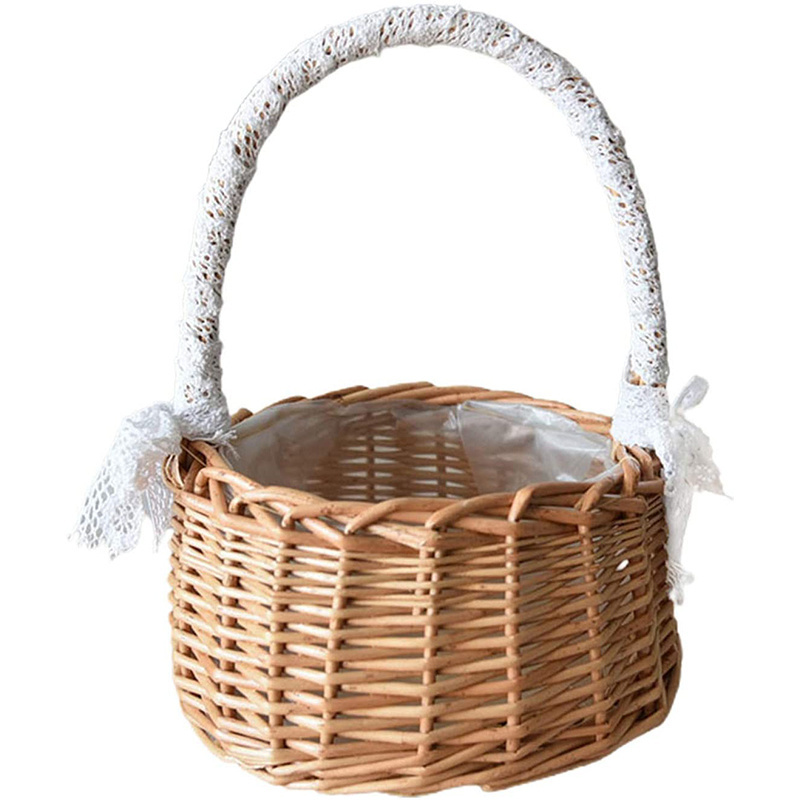 Custom woven basket with lace handle for home storage