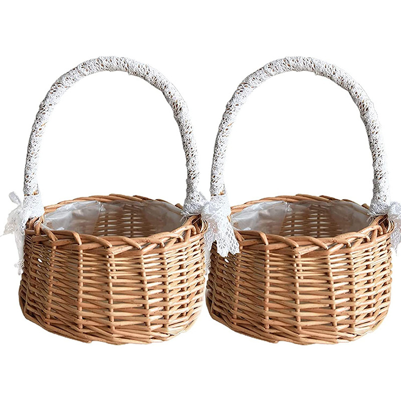 Custom woven basket with lace handle for home storage