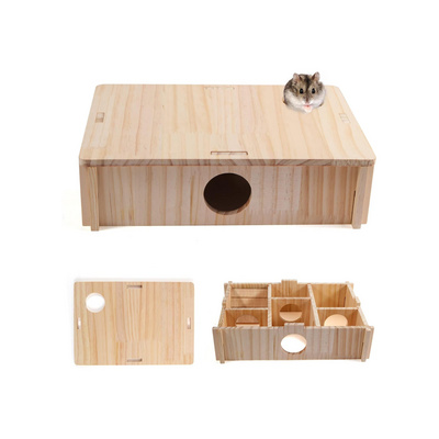 Huts Hides Natural Solid Wood Squirrel Hamster Cages Wooden House With Windows For Chinchilla And Guinea Pig