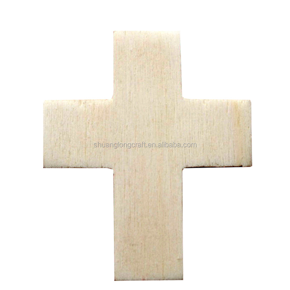 Carved wood craft cross, pine wood hand cross